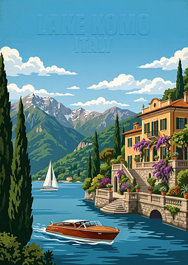 Vintage Lake Como Italy Travel Poster