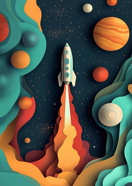 Paper Cutout Style Space Rocket Launch