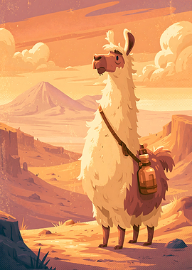Adventurous Llama in Desert Landscape