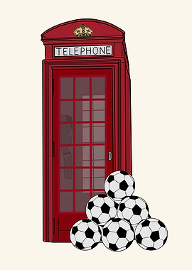 British Telephone Box with Soccer Balls