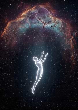 Ethereal Human Figure Floating in Space