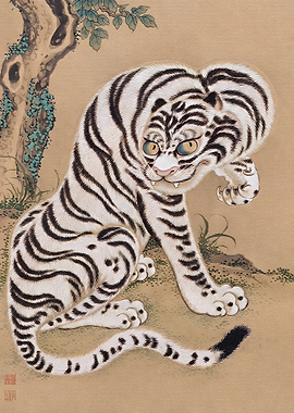 Traditional Japanese Style White Tiger Painting