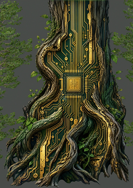 Cybernetic Tree Trunk with Circuitry