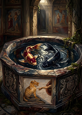Koi Yin Yang in Ancient Fountain