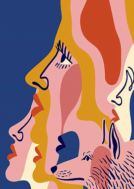 Abstract Faces and Animal Profile Art