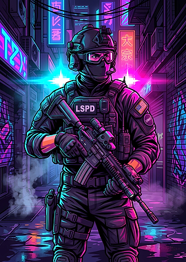 SWAT Officer in Neon Alley