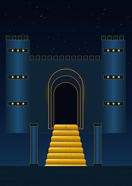 Minimalist Golden Staircase to Castle Gate