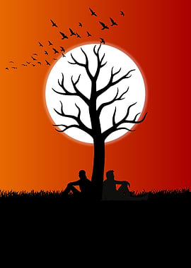 Together at Dusk Two Souls Under the Tree