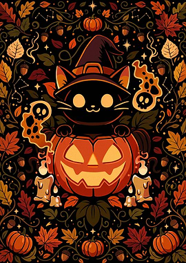 Cute Halloween Cat in Pumpkin
