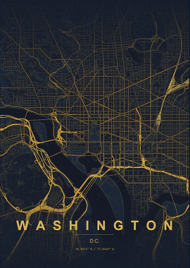 Washington D.C. Gold Map Print