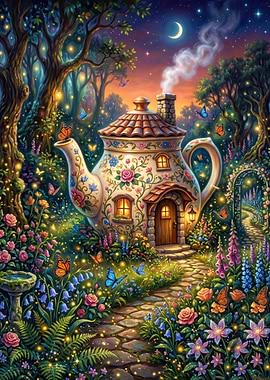 Enchanted Teapot Cottage in Magical Garden