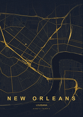 New Orleans Gold Map Print