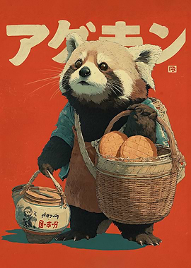 Red Panda Merchant Vintage Poster