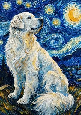Golden Retriever in Starry Night Style
