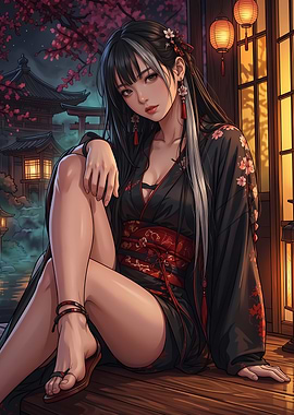 Beautiful Woman in Traditional Kimono