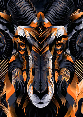 Stylized Geometric Ram Portrait