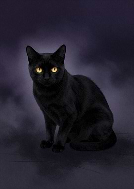 Mysterious Black Cat with Glowing Eyes