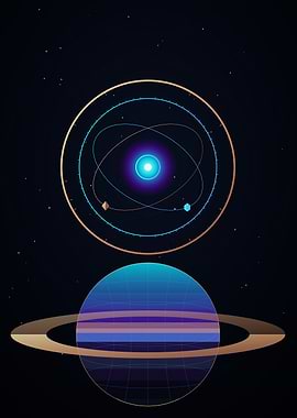 Minimalist Cosmic Planet and Atom Illustration