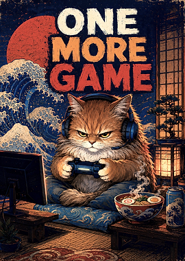 One More Game Gaming Cat Poster