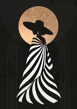 Elegant Woman in Striped Dress Silhouette