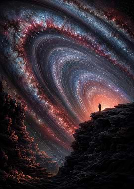Lone Traveler Facing Cosmic Galaxy