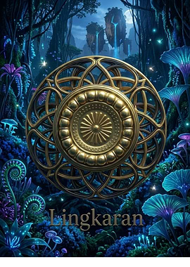 Golden Mandala in Bioluminescent Forest