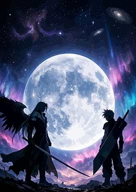 Cloud and Sephiroth Under Full Moon