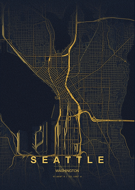 Minimalist Gold Seattle City Map