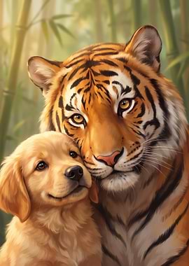 Tiger and Golden Retriever Puppy