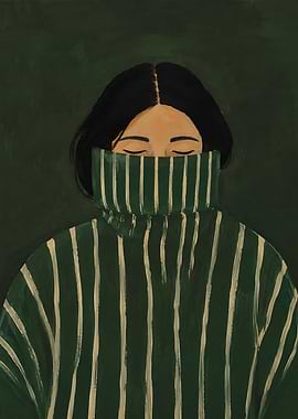Woman in Striped Green Turtleneck