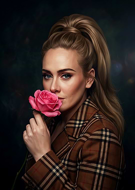 Adele Portrait with Pink Rose