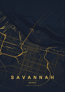 Savannah Georgia Minimalist Map Poster