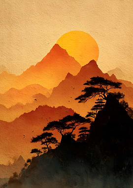 Golden Sunset Over Asian Mountains