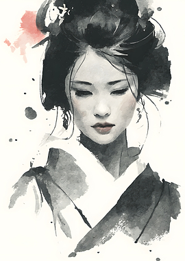 Watercolor Portrait of a Geisha