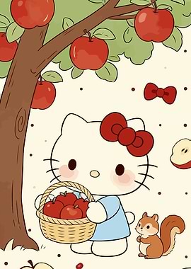 Hello Kitty Apple Picking Illustration