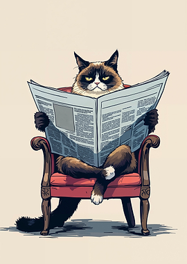 Grumpy Cat Reading the Newspaper