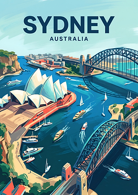Sydney Harbour and Opera House Illustration