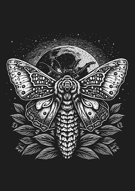 Gothic Moth and Moon Illustration