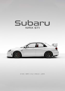 Minimalist White Subaru WRX STI 2007 Poster