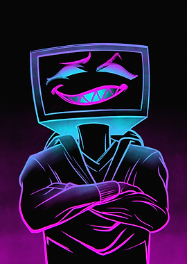 Neon TV Head Character Illustration