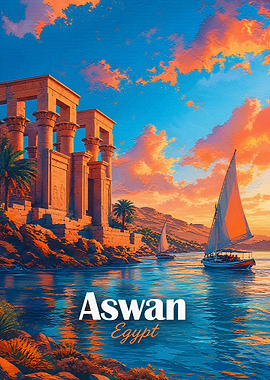 Aswan Egypt Sunset Travel Poster