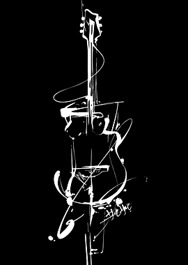 Abstract White Ink Guitar Sketch