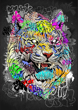 Graffiti Style Tiger Head Portrait