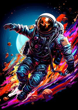 Vibrant Astronaut Floating in Space