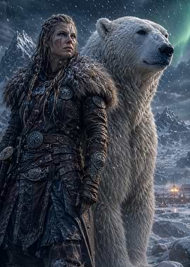 Viking Shieldmaiden and Polar Bear