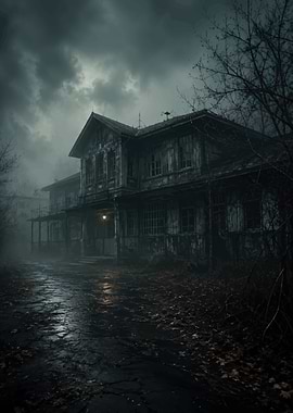 Eerie Abandoned Mansion in Fog