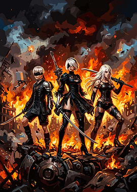 NieR: Automata Characters in Battle