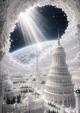 Celestial White Marble City in Space