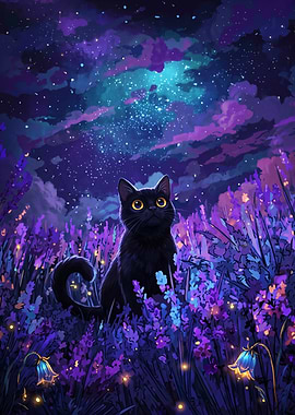 Black Cat in Lavender Field