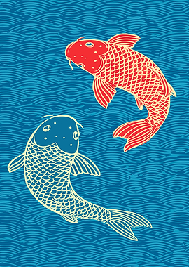 Red and White Koi Fish Illustration